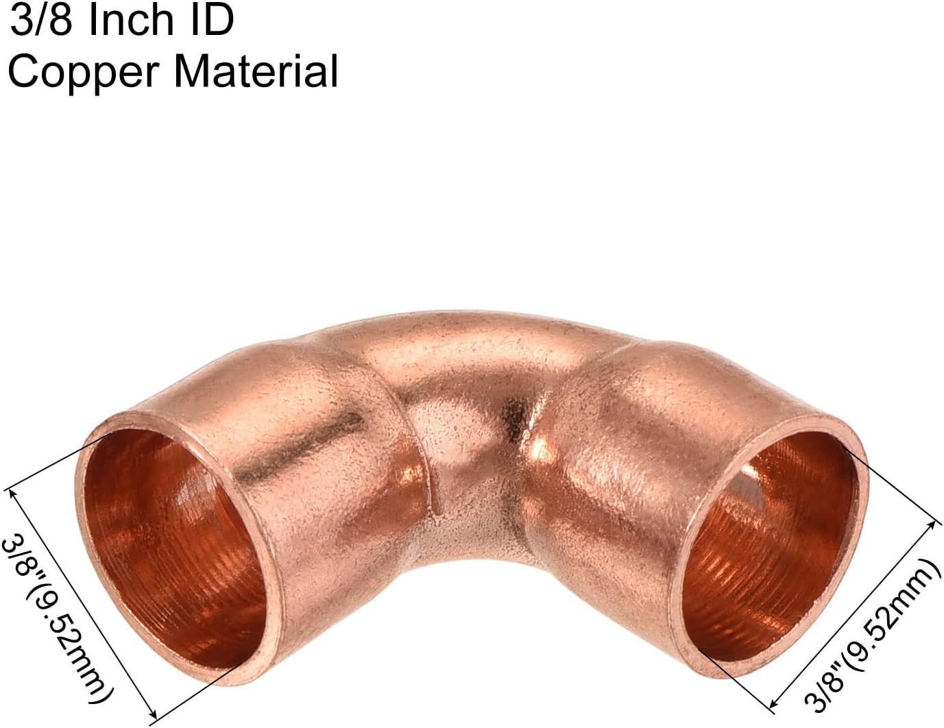 90° Elbow Copper Pipe Fitting – 3/8" ID Short Turn Welding Connectors for HVAC & Air Conditioning (Pack of 6)