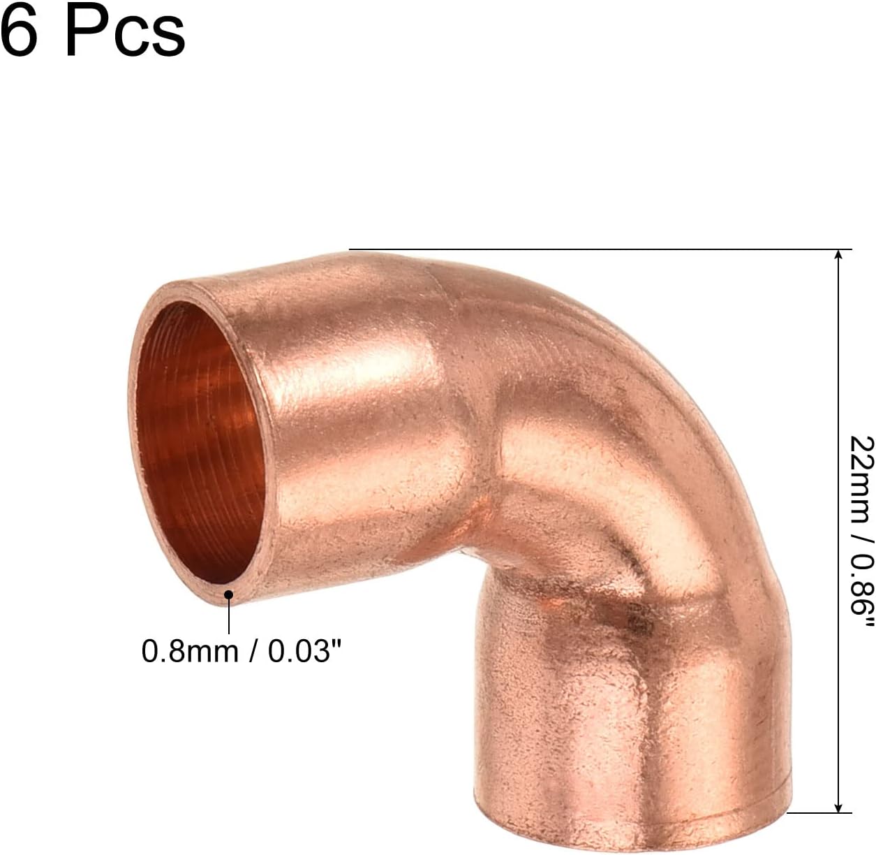 90° Elbow Copper Pipe Fitting – 3/8" ID Short Turn Welding Connectors for HVAC & Air Conditioning (Pack of 6)