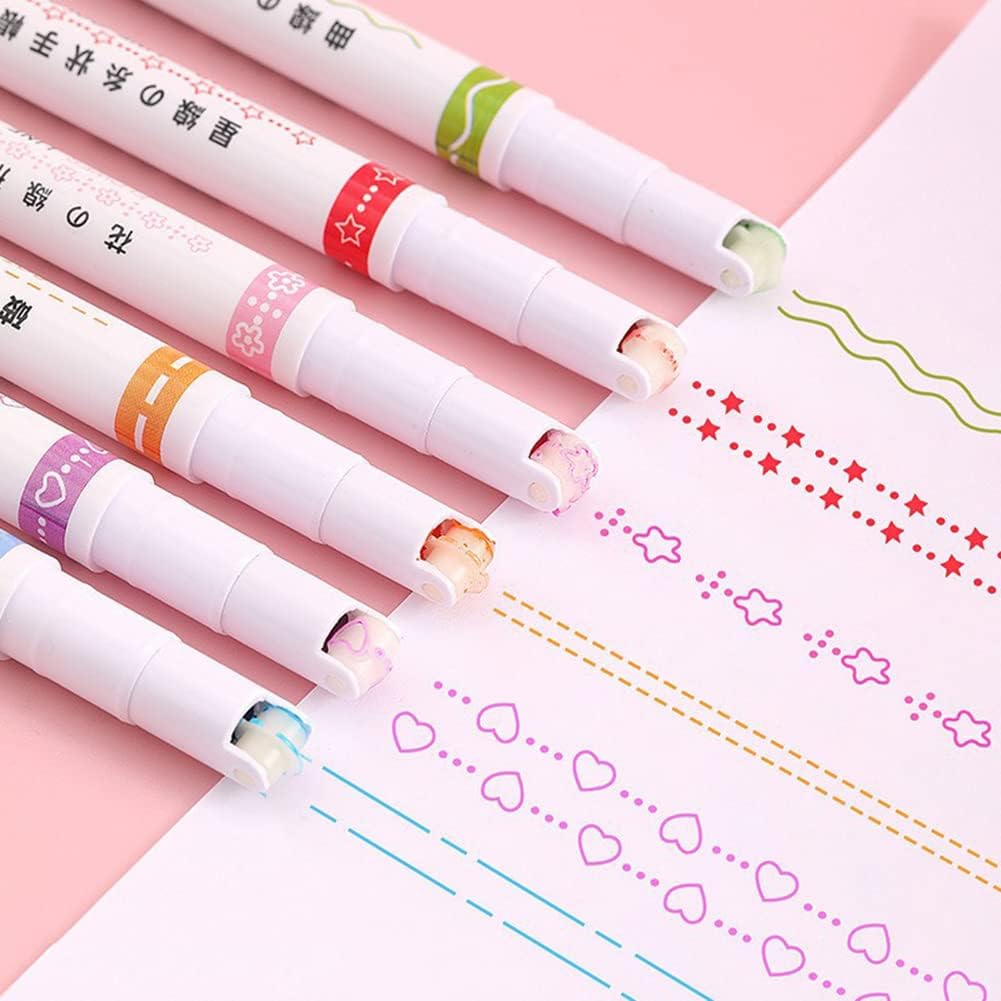 Flownwing Curve Pens and Highlighter Set – 6 Unique Shapes & Colors for Creative Note Taking and Drawing