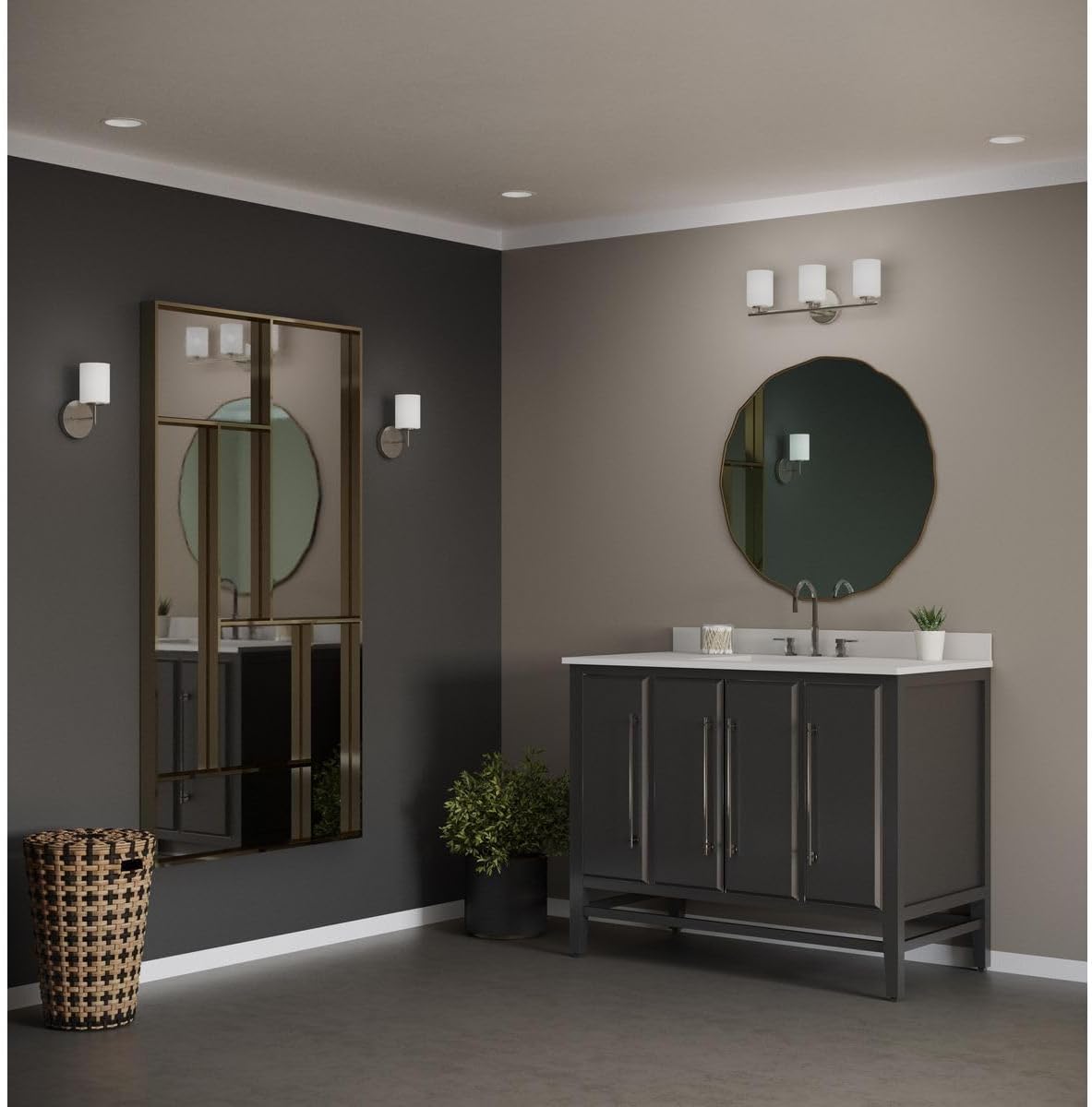 Progress Lighting Replay Collection 3-Light Modern Bath Vanity Light with Etched White Glass