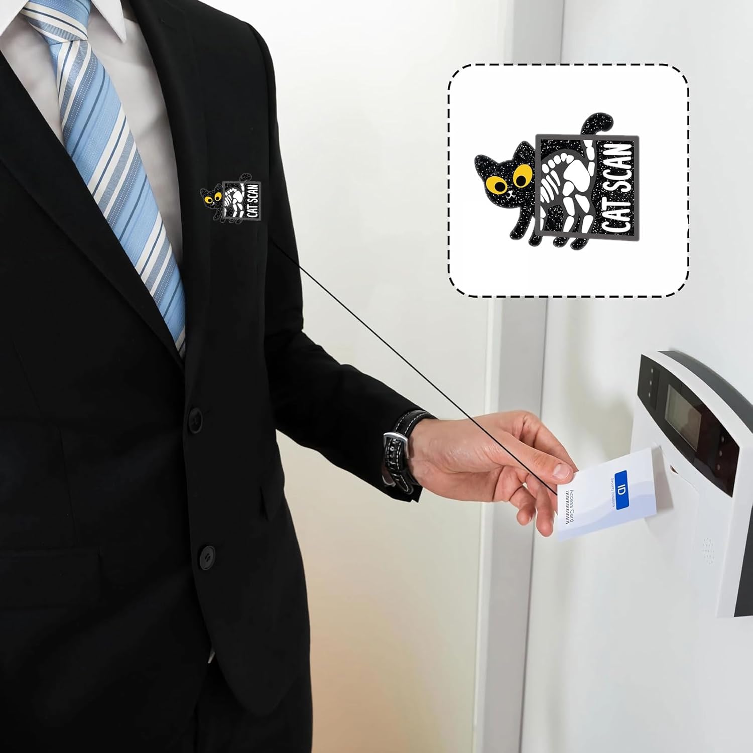 Ekrecion Cat Scan Black Glitter Retractable Badge Reel – Funny Cat ID Clip for Nurses, Office Workers, and Cat Lovers