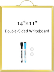 Double-Sided Magnetic White Board Dry Erase Board, 14"x11" Hanging Portable Whiteboard for Wall – Gold
