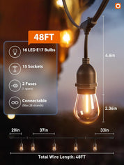 Addlon 48FT LED Outdoor String Lights – Edison-Style Shatterproof Bulbs, Dimmable & Waterproof – Commercial Grade Patio Lights for Garden