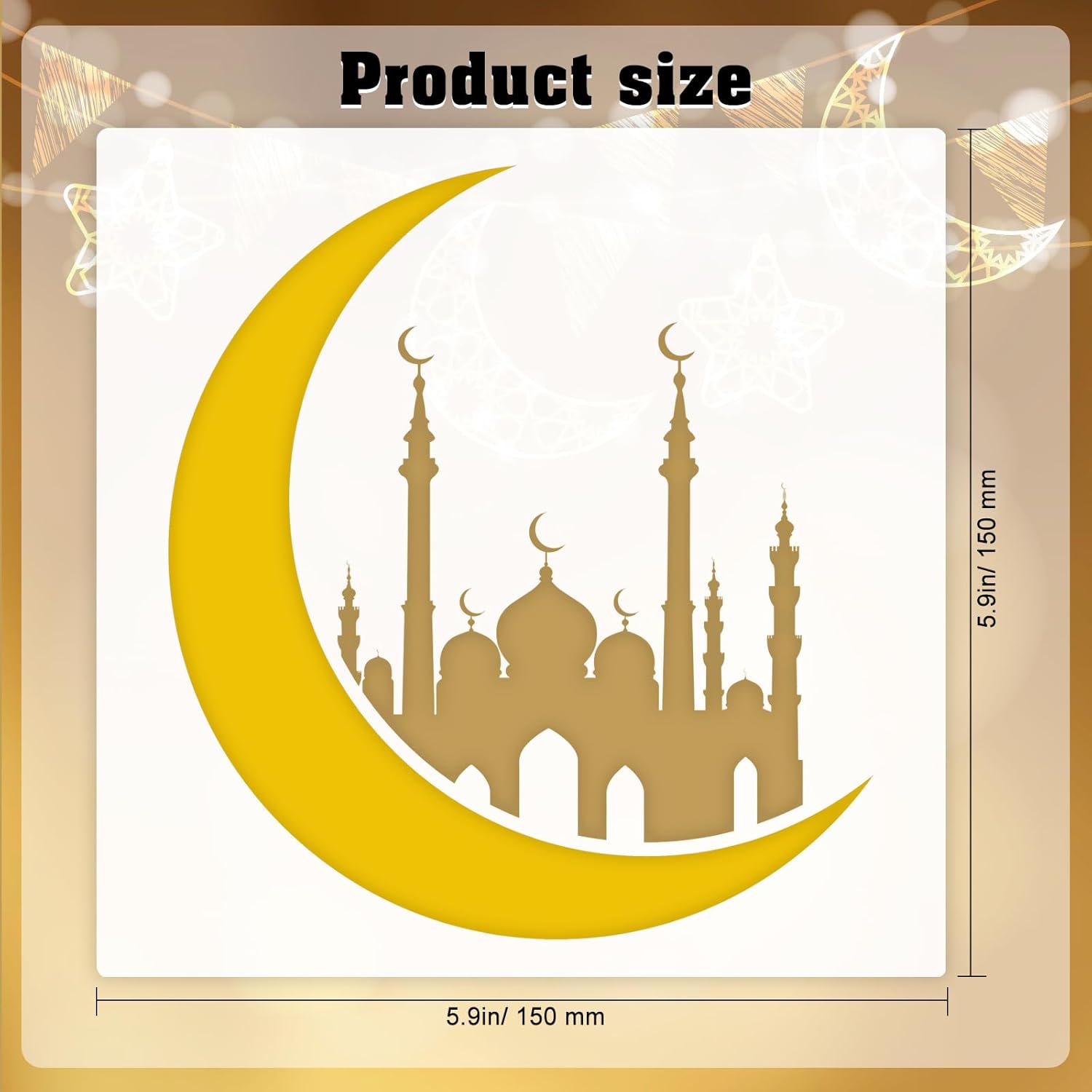 16pcs Ramadan Eid Stencils – Eid Mubarak Drawing Templates for Party Decorations, Wall & Wood Painting, Moon & Star Islamic Art Craft Set