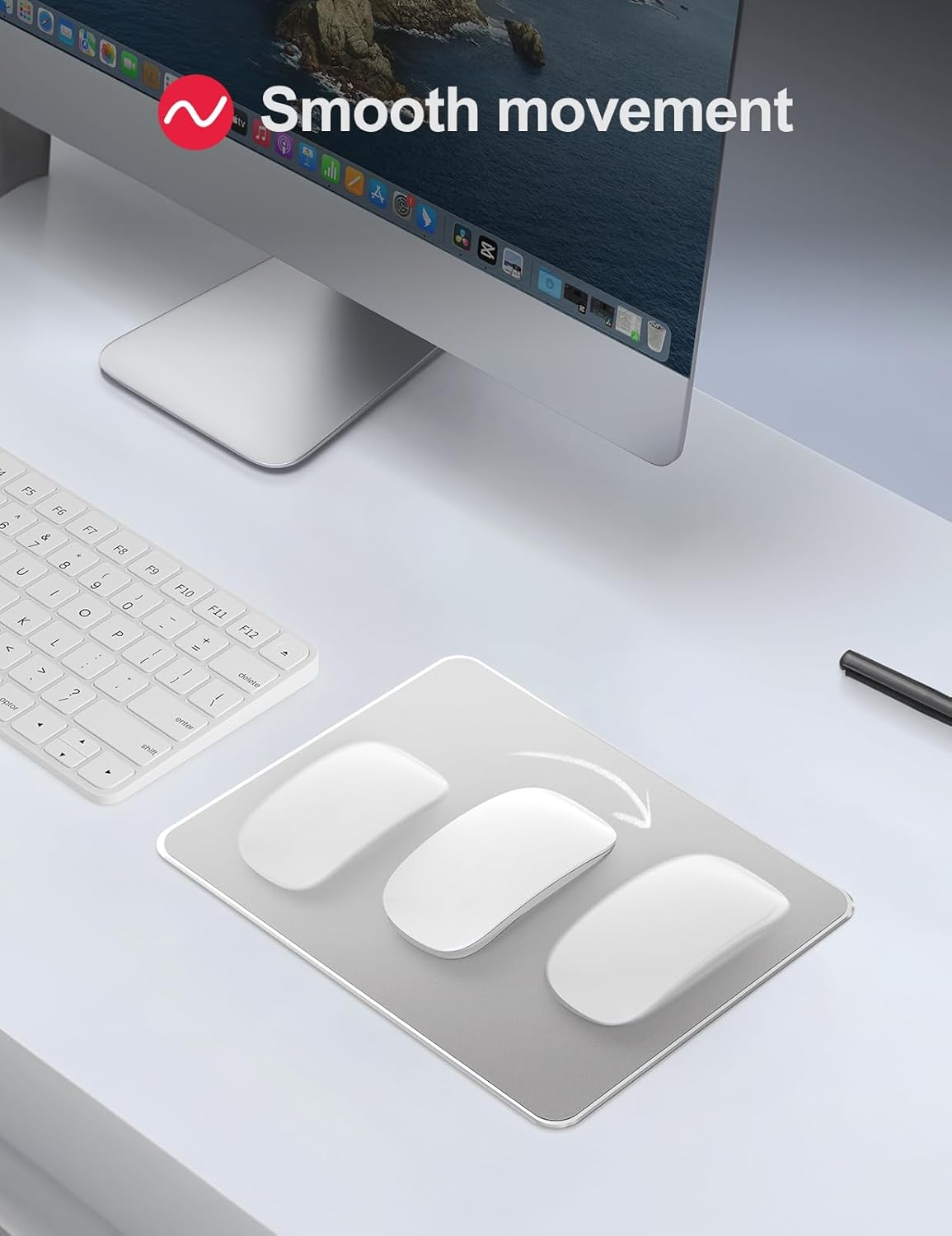 Vaydeer Hard Silver Aluminum Mouse Pad – Ultra-Thin Double-Sided Mat – 9.1" x 7.1" – Waterproof, Non-Slip – Fast Control for Gaming & Office