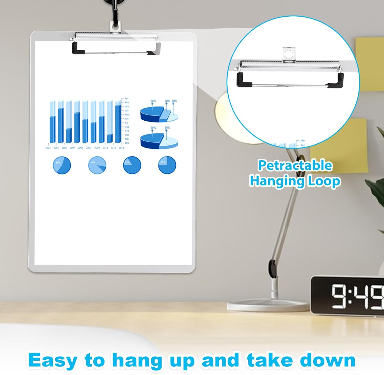 4-Pack Plastic Clipboards – 12.6" x 9" Transparent Hardboard with Low Profile Metal Clip, Office Whiteboard Clipboards for Classroom & School Supplies