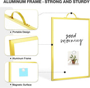 Double-Sided Magnetic White Board Dry Erase Board, 14"x11" Hanging Portable Whiteboard for Wall – Gold
