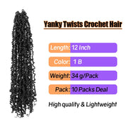 12-Inch Yanky Twist Crochet Hair – 10 Packs Pre-Twisted Mini Spring Senegalese Twist Braids – Natural Black (1B)