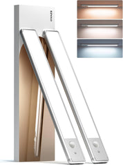 EZVALO 2-Pack Under Cabinet Motion Sensor Lights – 98 LED Rechargeable, Magnetic Mount, Dimmable with 3 Color Temperatures – Silver