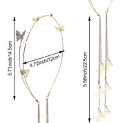 DonLeeving Gold Butterfly Crystal Tassel Headband – Rhinestone Hair Chain with Fake Earrings for Women & Girls