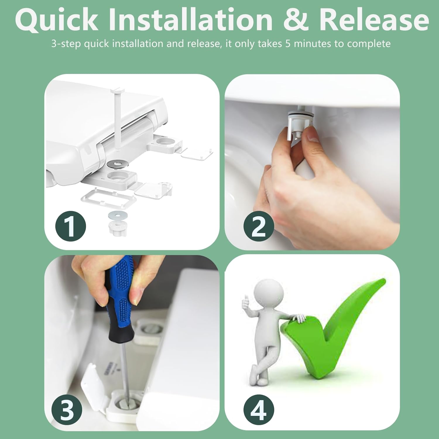 Soft Close Round Toilet Seat 16.5" – Slow Close, No Slam Lid with Quick Release, Ergonomic Design, Easy to Clean