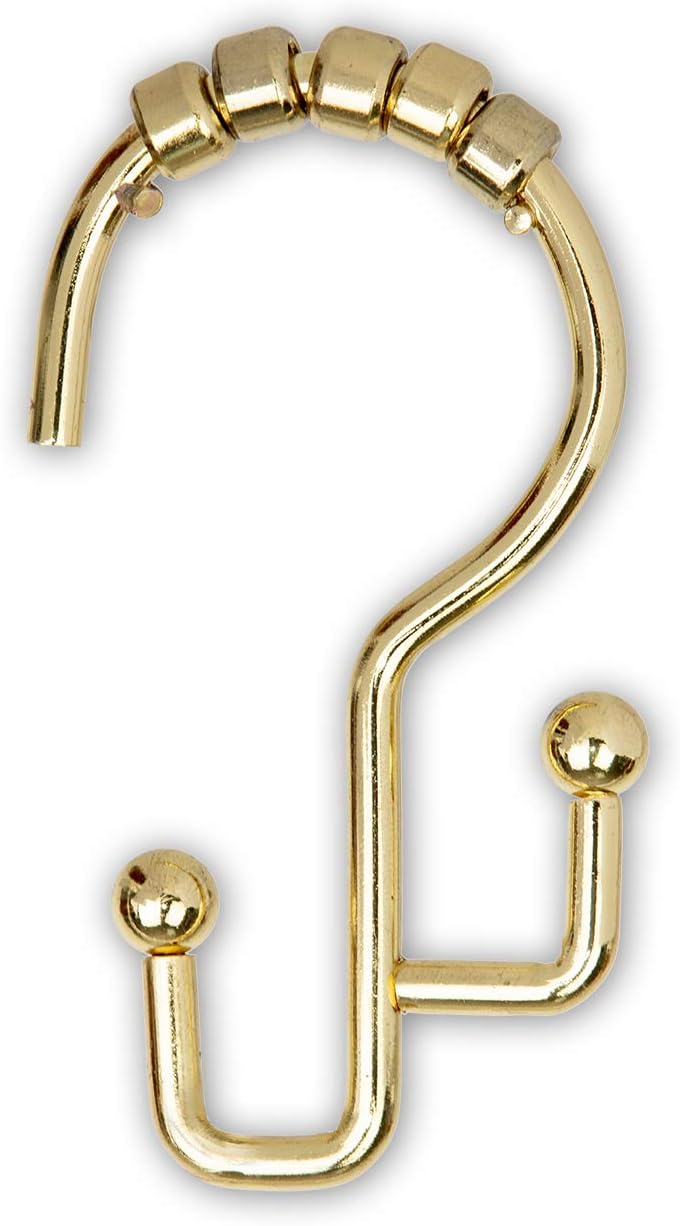Utopia Alley Double Roller Shower Curtain Hooks – Set of 12 Metal Shower Curtain Rings for Bathroom – Gold