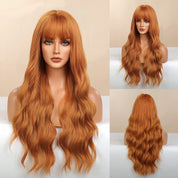 26" Ginger Orange Wig with Bangs – Long Wavy Heat-Resistant Synthetic Wig for Women, Daily & Party Use
