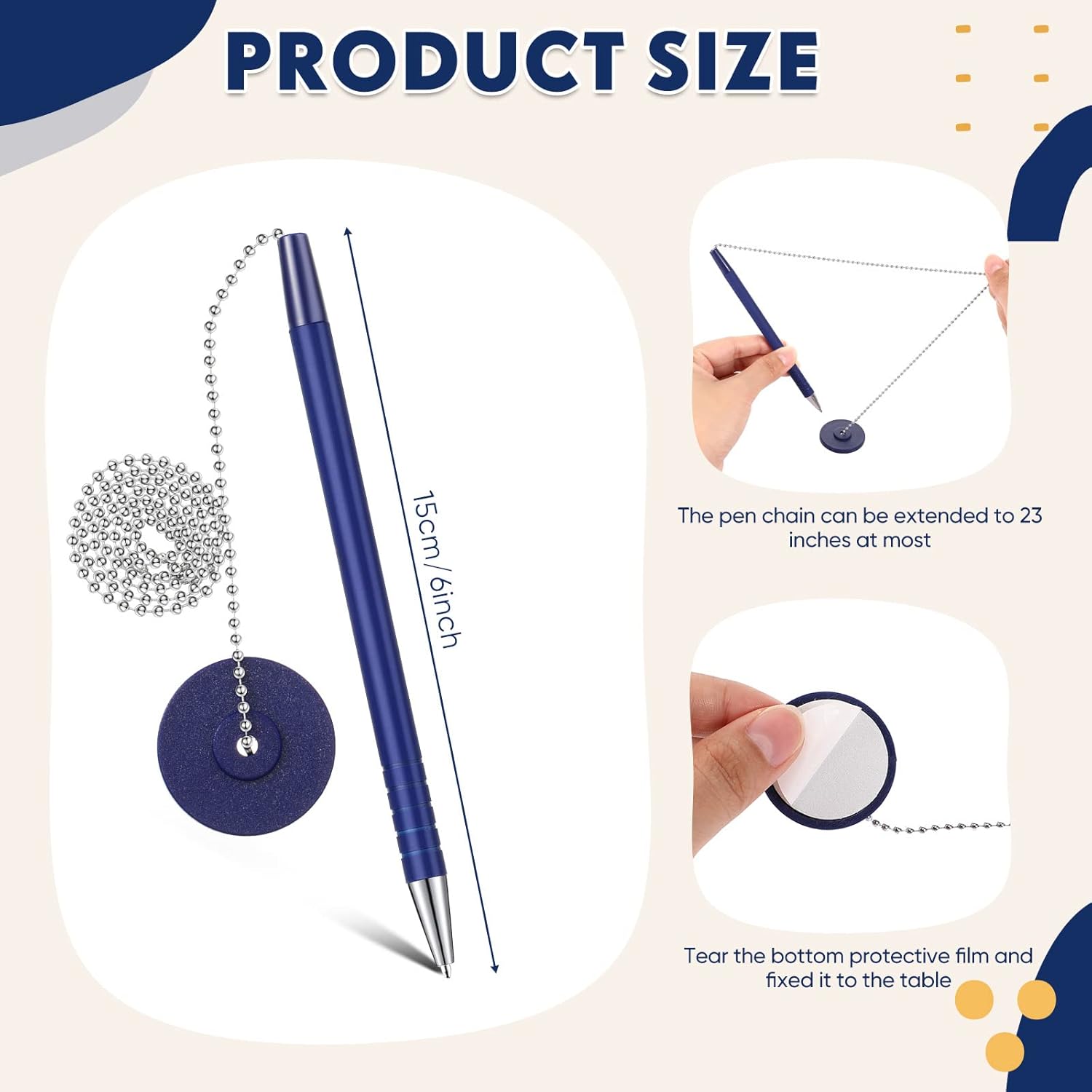 Pasimy Secure Pen with Adhesive Chain and Security Blue Ink Pen Holder for Home Office Supplies (6 Pieces)