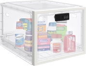 Large Medicine Lock Box – Lockable Plastic Storage with Combination Code for Medication, Snacks, Phones, or Office Use, Clear