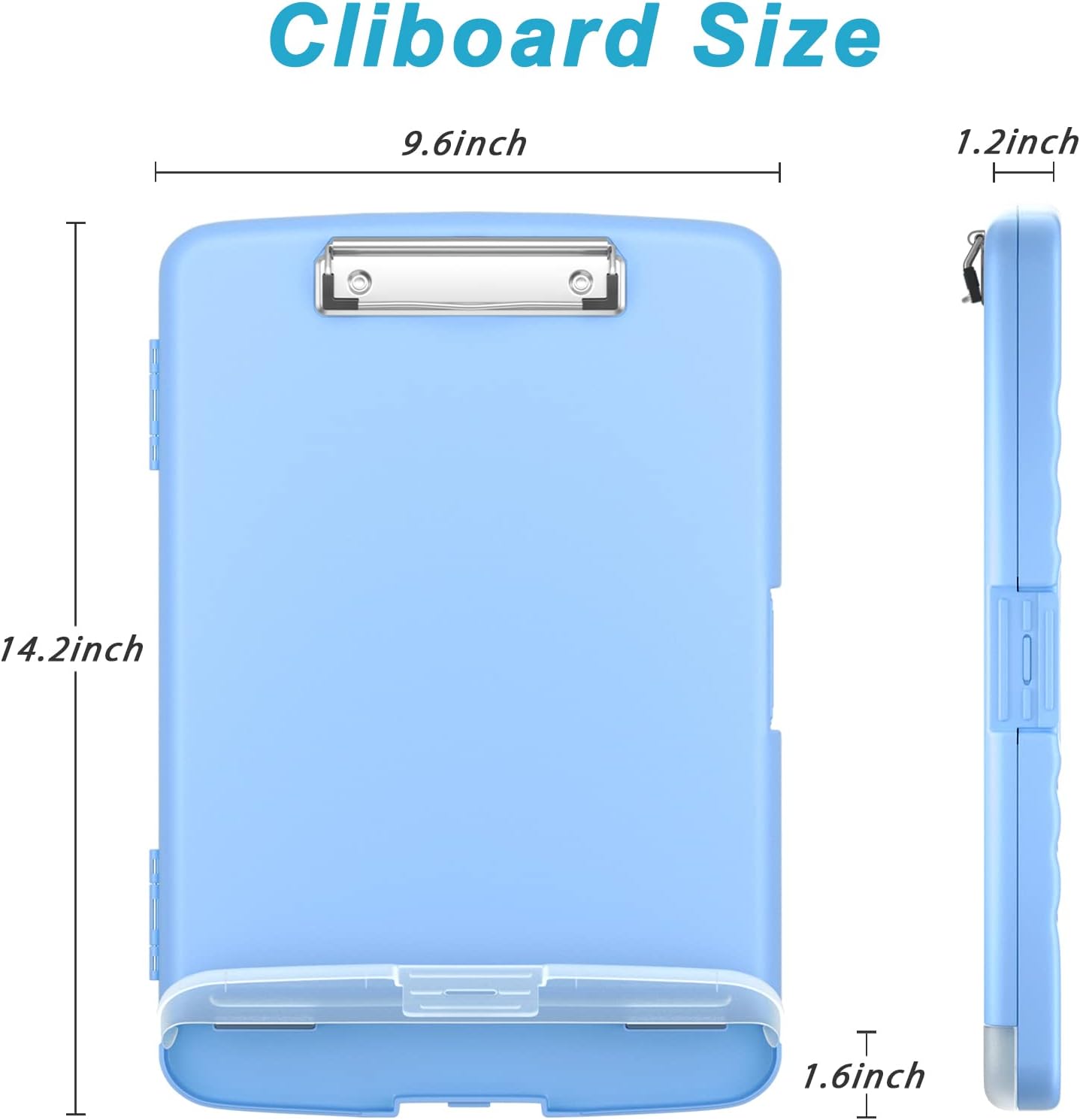 Plastic Clipboard with Storage – 8.5 x 11 High Capacity Side-Opening Folio Nursing Case with Pen Holder – Blue
