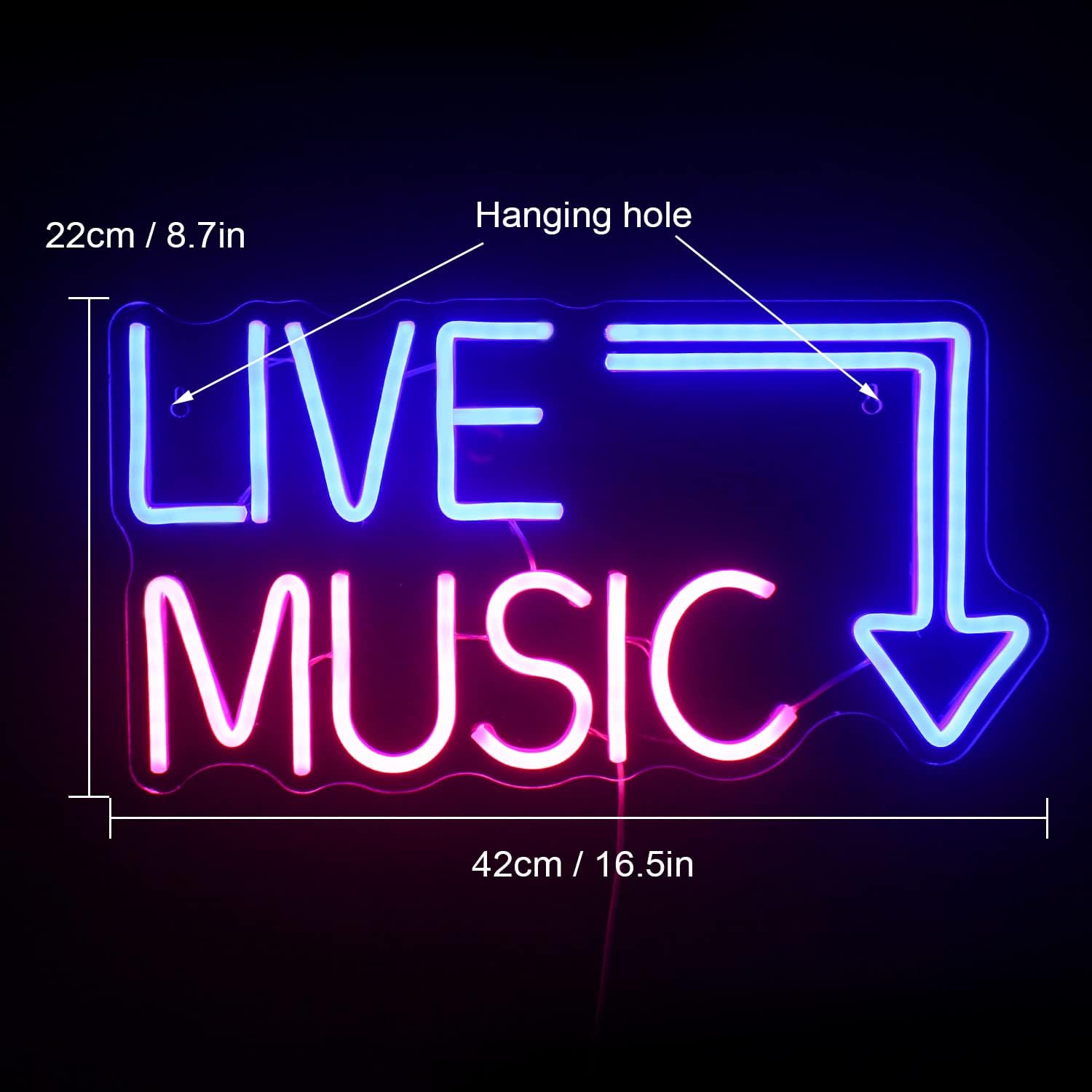Wanxing Live Music Neon Sign – LED Wall Décor Light in Blue & Pink – USB Powered Neon Sign for Music Studio, Bedroom, Bar, or Party