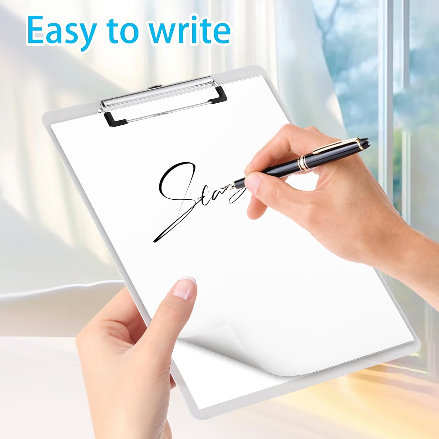 4-Pack Plastic Clipboards – 12.6" x 9" Transparent Hardboard with Low Profile Metal Clip, Office Whiteboard Clipboards for Classroom & School Supplies