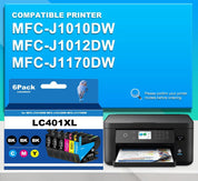 LC401XL Compatible Ink Cartridges – 5-Pack Replacement for Brother MFC-J1010DW, J1012DW, J1170DW (2 Black, 1 Cyan, 1 Magenta, 1 Yellow)