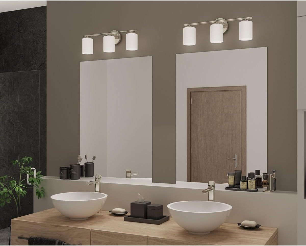 Progress Lighting Replay Collection 3-Light Modern Bath Vanity Light with Etched White Glass