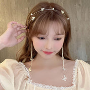 DonLeeving Gold Butterfly Crystal Tassel Headband – Rhinestone Hair Chain with Fake Earrings for Women & Girls