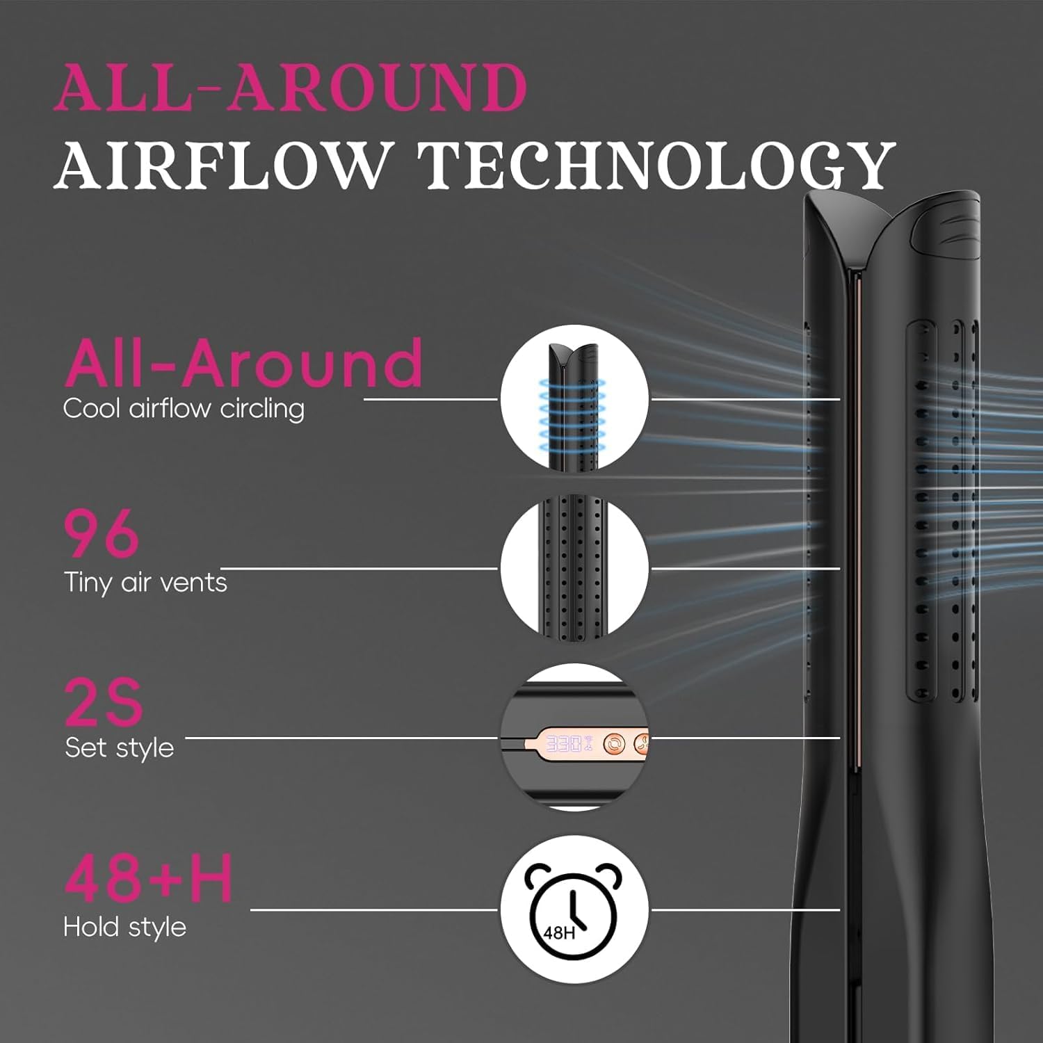 SKIMI Airflow Styler – Titanium Flat Iron & Curling Wand with Cooling Air Vents, 5 Heat Settings, Dual Voltage, Hair Straightener & Curler