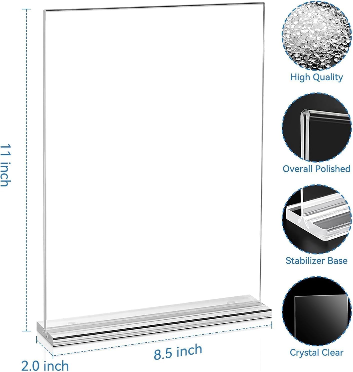 EHWINE Acrylic Sign Holder 8.5 x 11 – 6 Pack Double-Sided Clear Stand-Up Display Frames, Polished Acrylic Tabletop Menu Flyer Paper Holders for Office, Store, Business, Weddings & Events