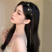 DonLeeving Gold Butterfly Crystal Tassel Headband – Rhinestone Hair Chain with Fake Earrings for Women & Girls