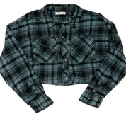 2-Pack Bundle – Arizona Women's Juniors Cropped Flannel Tops – Gray & Orange – Size Large