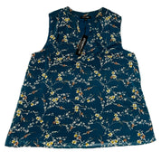 Papermoon Women's Lined Sleeves V-Neck Top – Floral Print, Blue, Size Medium