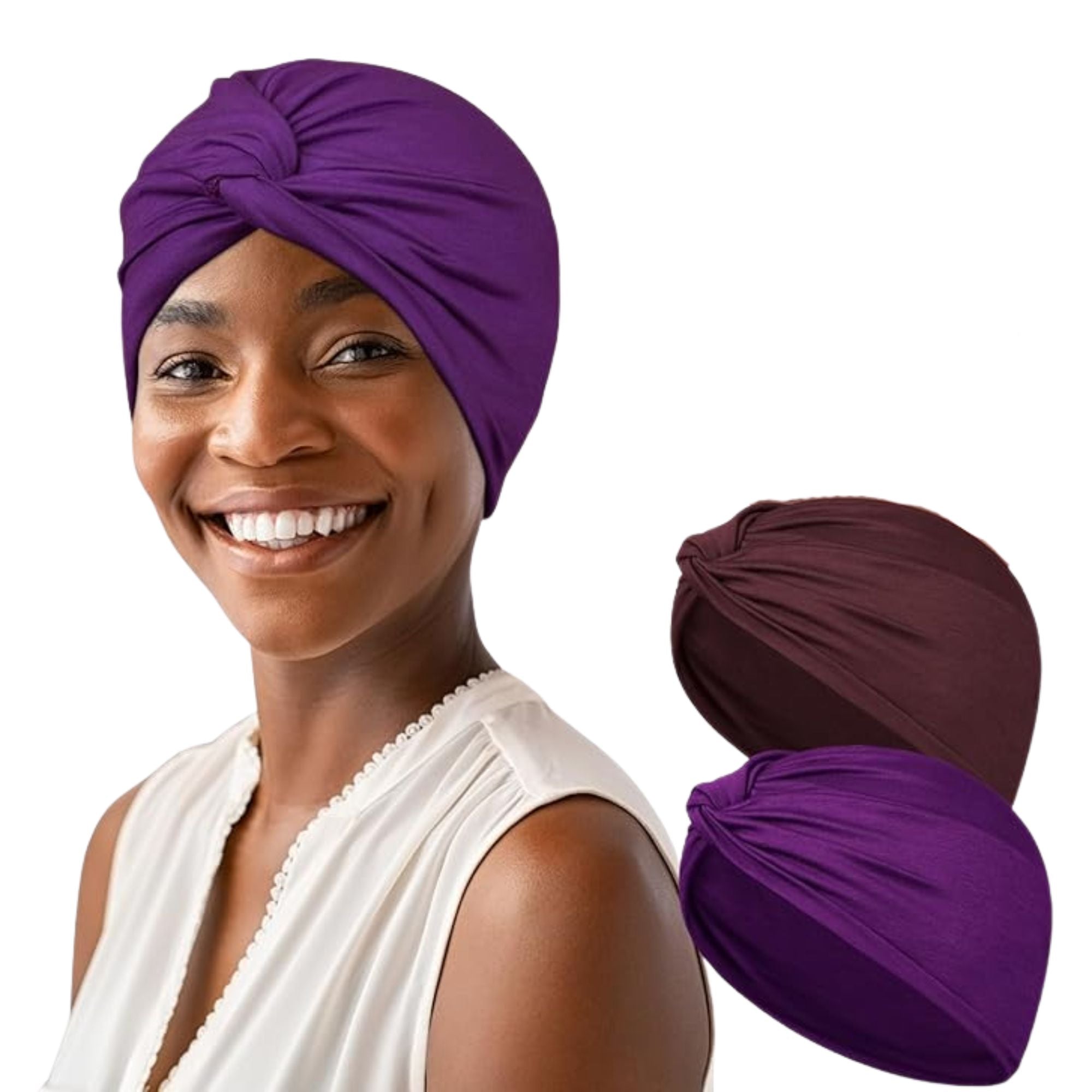 2-Pack Soft Cotton Turbans - Pre-Tied Headwraps for Women | Chemo Headwear, Muslim Scarf & Sleep Cap