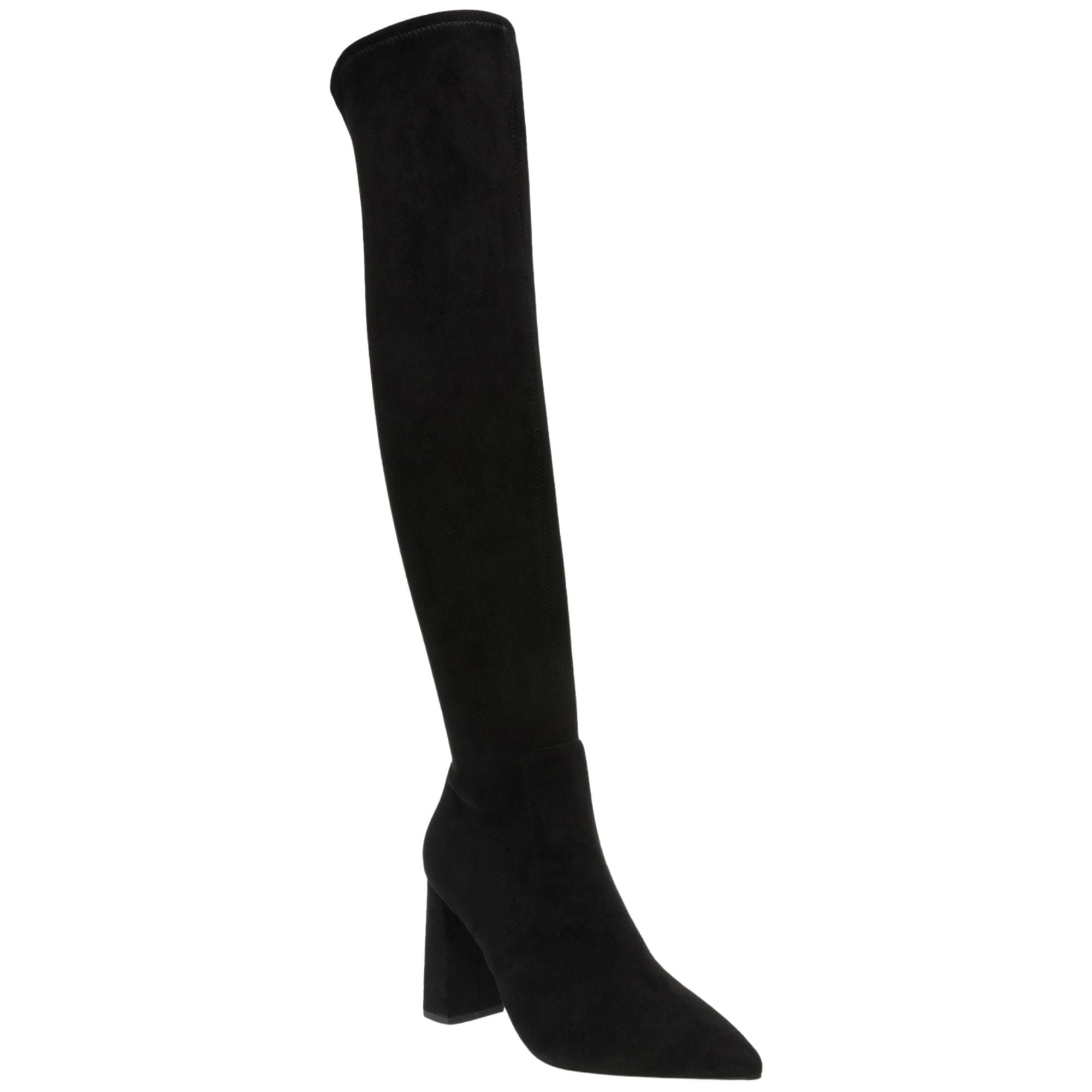 Wild Pair Eileene Pointed-Toe Block-Heel Over-the-Knee Boots – Black Micro, Size 6M