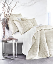 Queen Velvet Coverlet Set Ivory – Luxury Hotel Style, Variegated Stripe