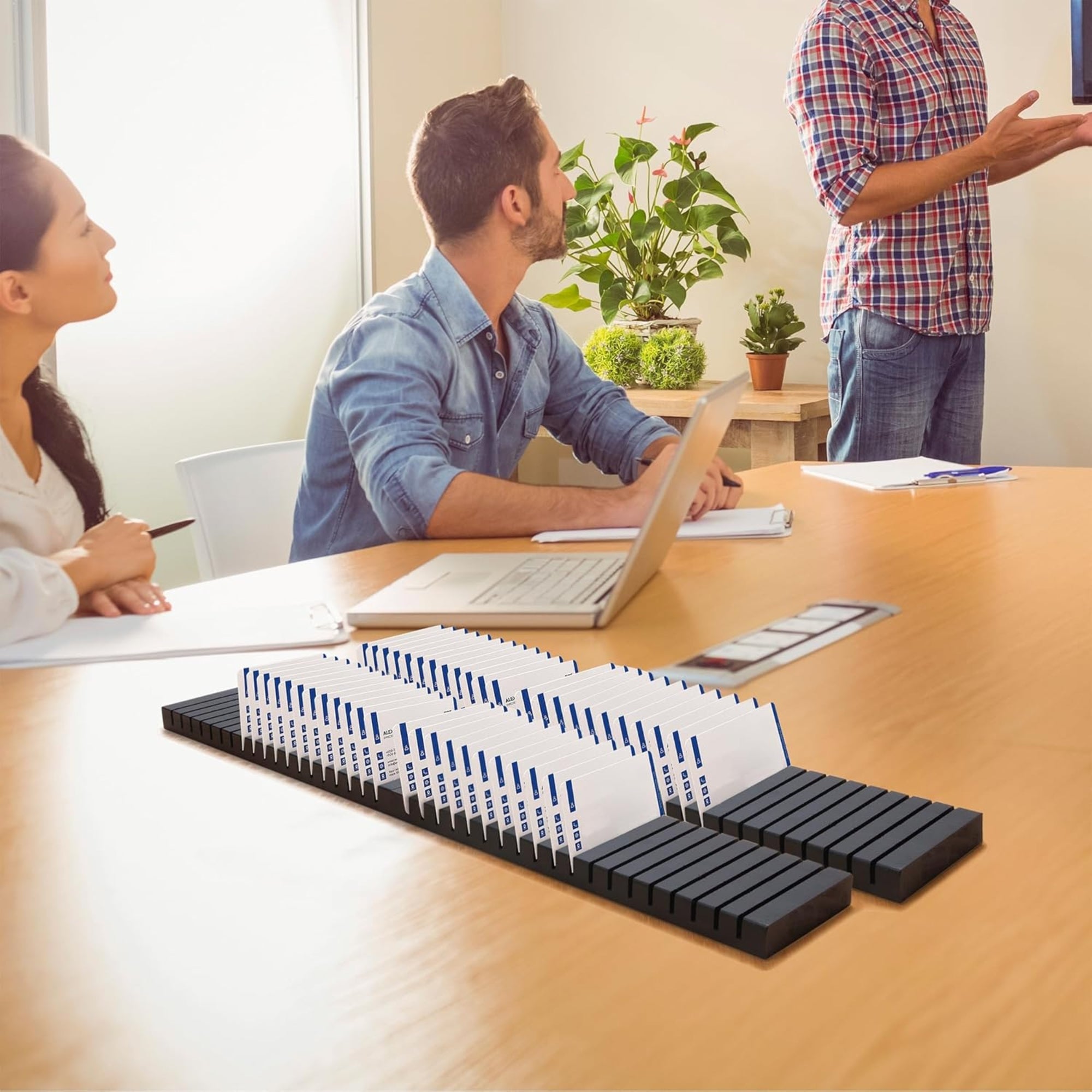 WILLOWDALE 4-Piece 12" Wood Name Badge Holder Organizer – Black Counter Card Display Stand