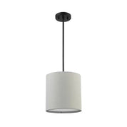 10 in. 1-Light Black Drum Pendant Light Fixture with Linen Shade