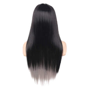Baruisi Long Black & Grey Wig – Silky Straight Synthetic Costume Wig with Side Bangs, Heat Resistant