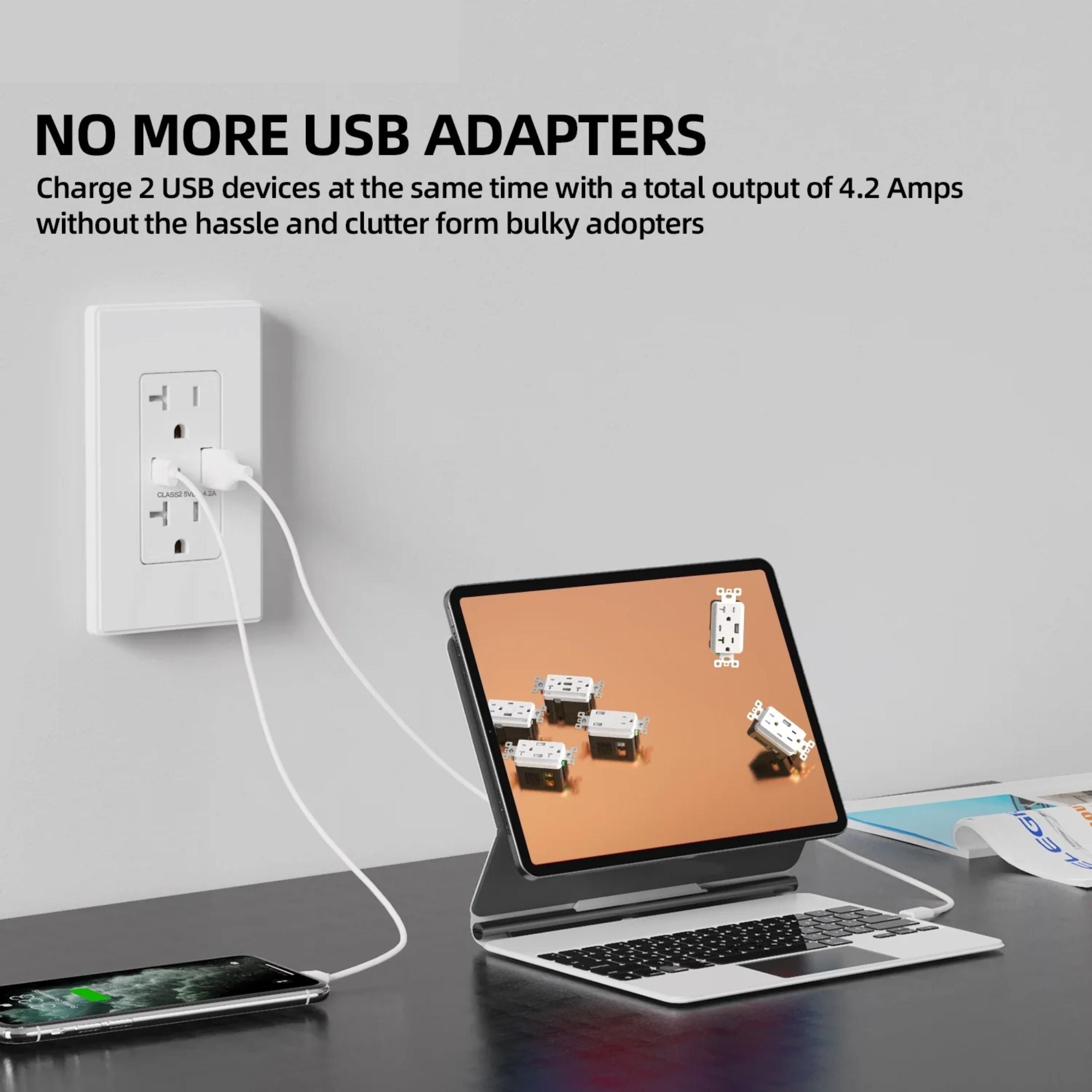 ELEGRP 21W USB Wall Outlet with Type A & Type C Ports (6 Pack)