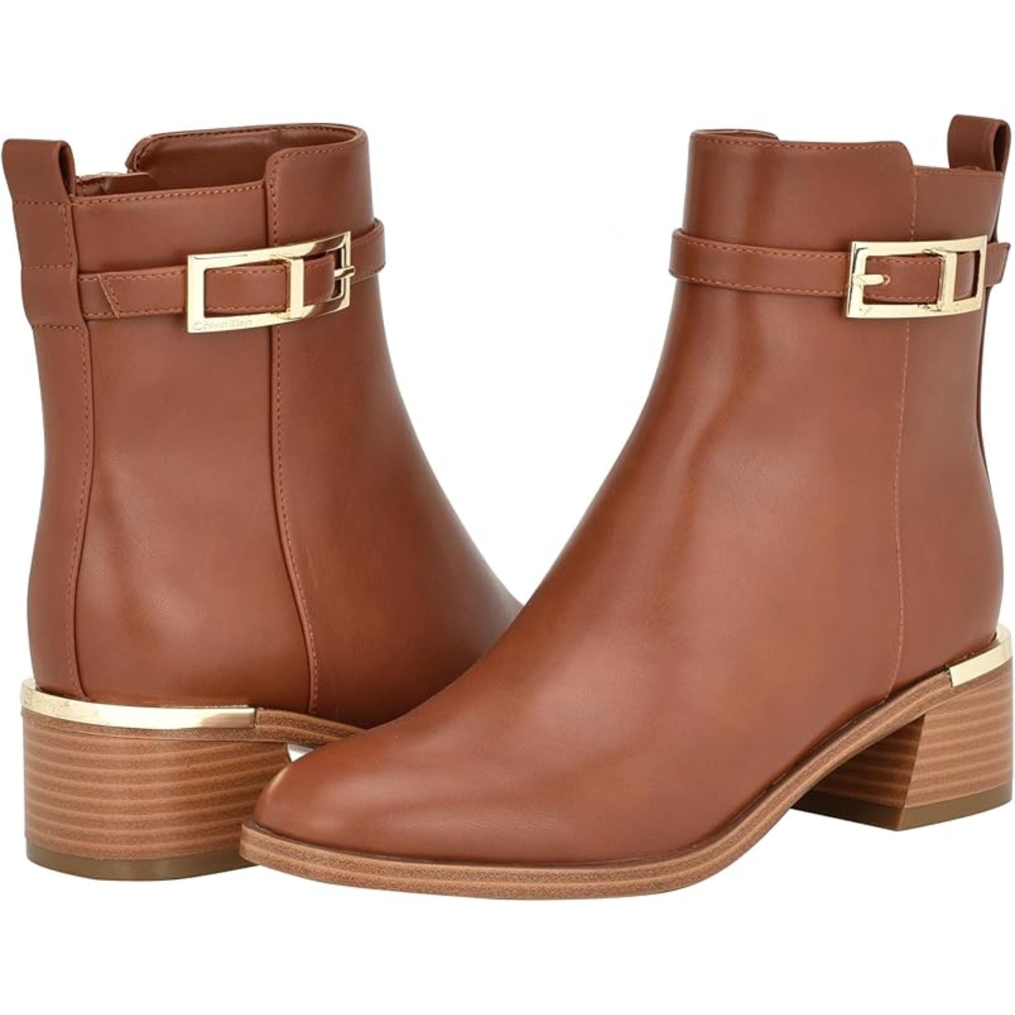 Calvin Klein Jallis 2 Women's Faux Leather Harness Ankle Boots – Brown, Size 8M