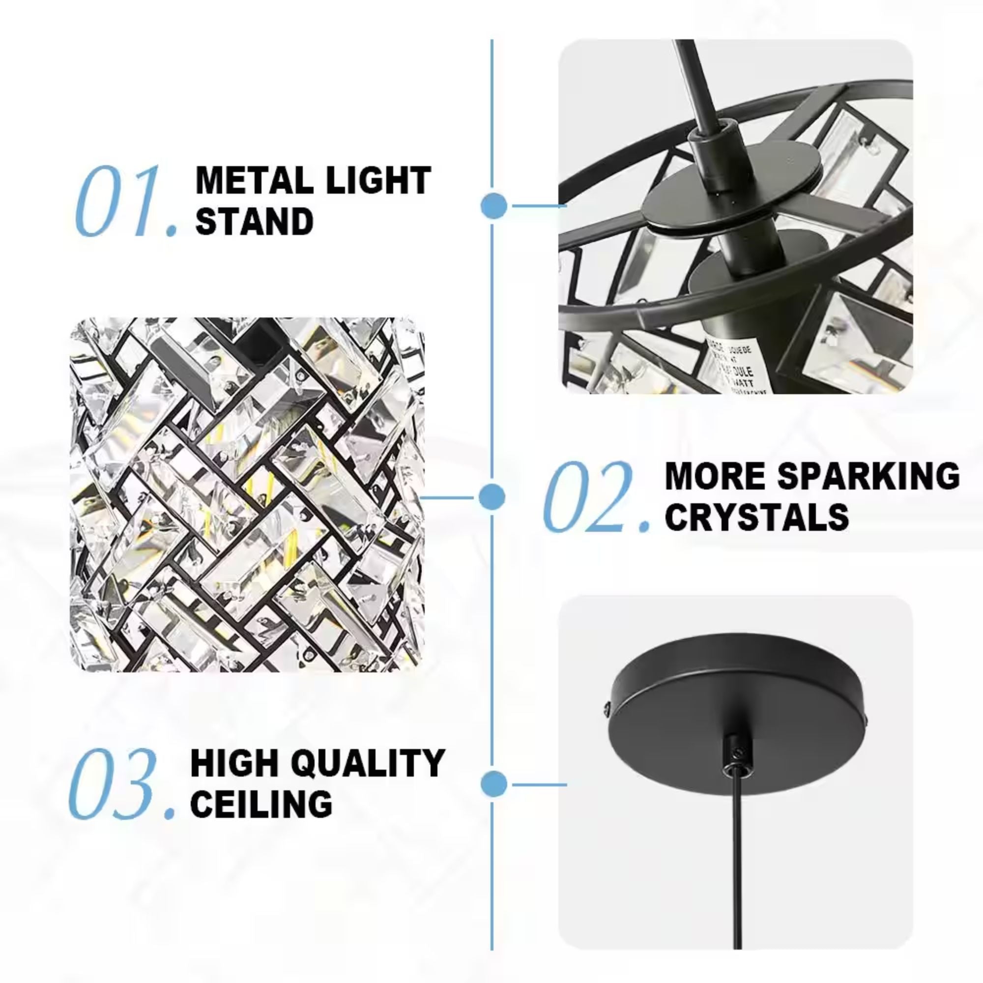 Deyid Modern Metal Luxury 1-Light Black Pendant Light Crystal Shape Chandelier for Kitchen Island