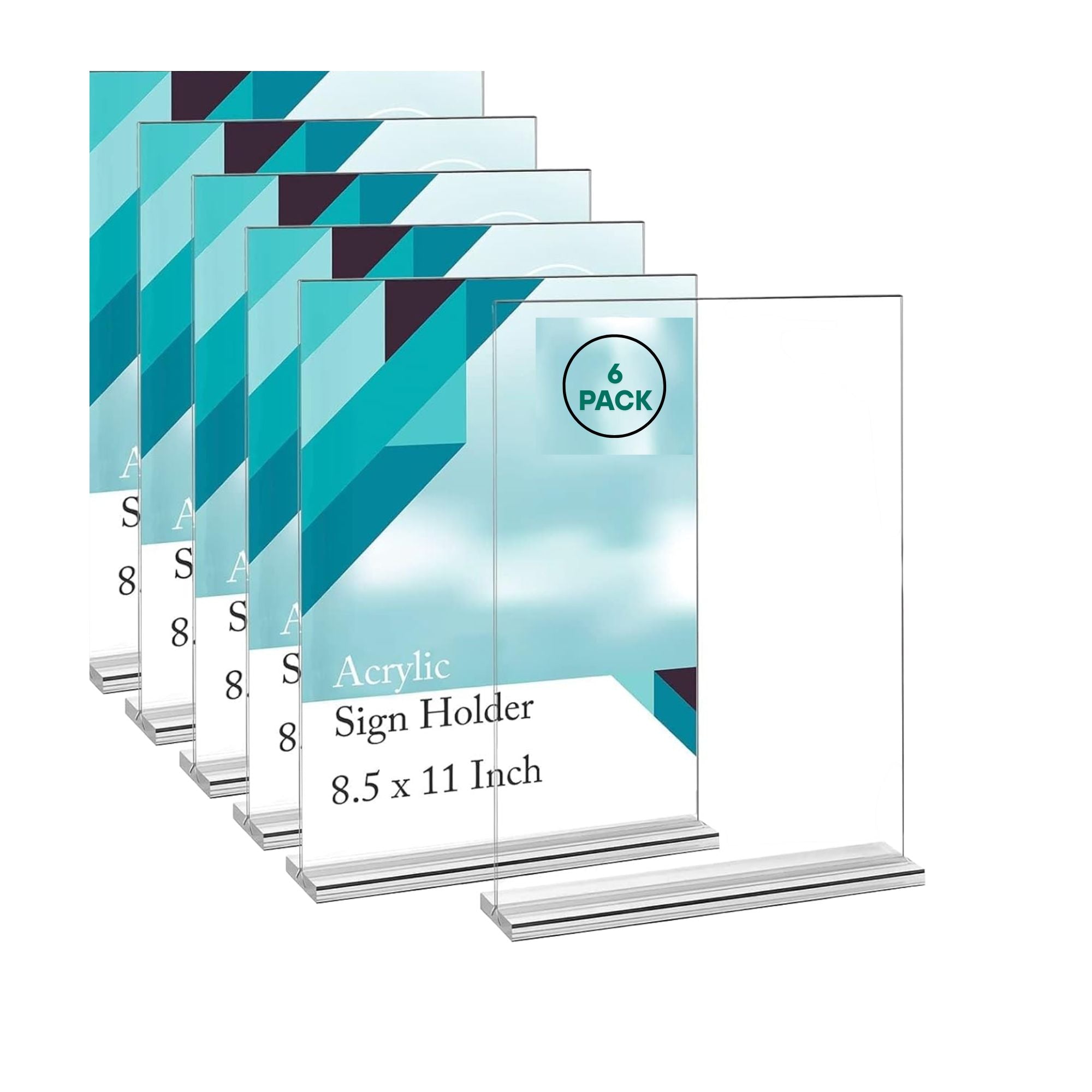 EHWINE Acrylic Sign Holder 8.5 x 11 – 6 Pack Double-Sided Clear Stand-Up Display Frames, Polished Acrylic Tabletop Menu Flyer Paper Holders for Office, Store, Business, Weddings & Events