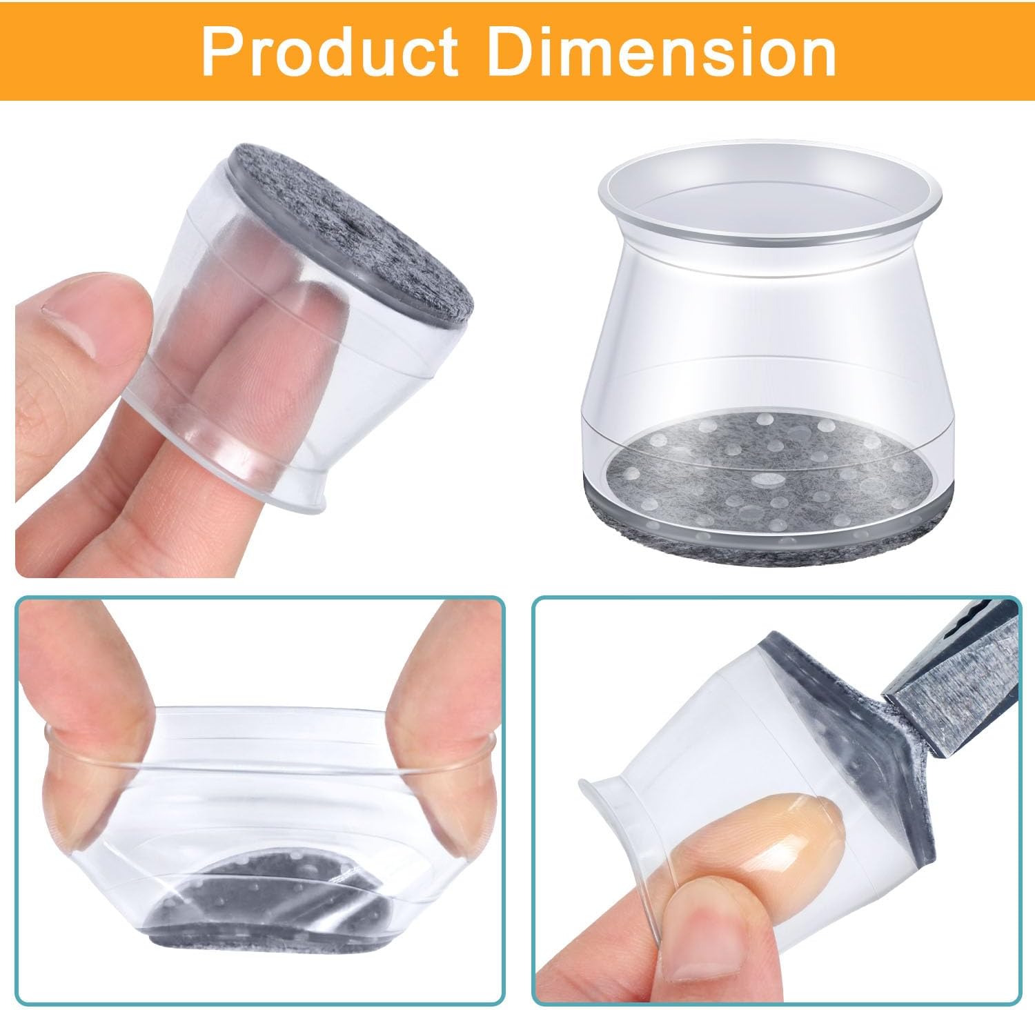 OASMU 32 Pcs Chair Leg Protectors – Silicone Felt Furniture Pads for Hardwood Floors, Scratch & Noise Protection, Fits 1.3"–2" Chair Feet (Clear)