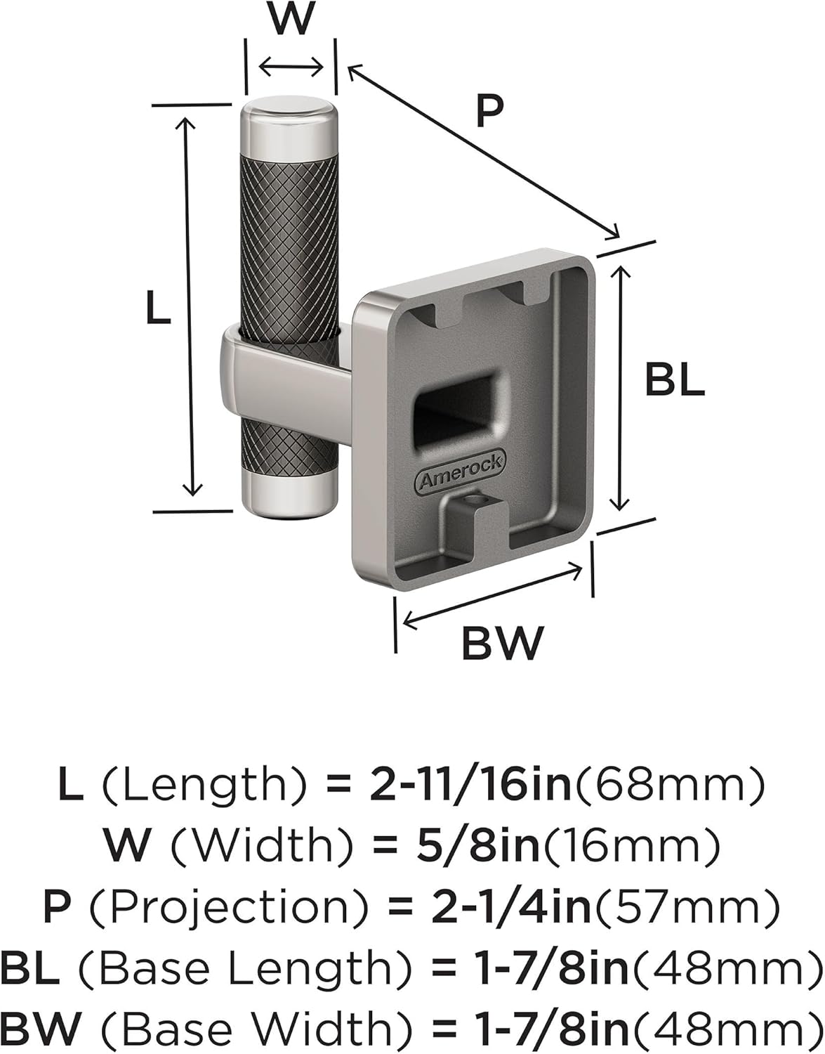 Amerock BH36563PNGM Esquire Single Robe Hook – Polished Nickel/Gunmetal – 2-11/16" Towel Hook for Bathroom