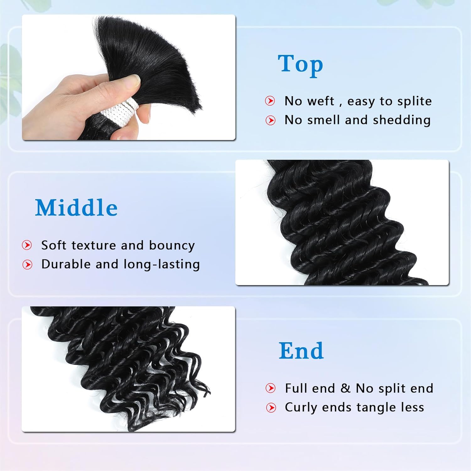 14” Deep Water Wave Human Braiding Hair – 50g 12A Brazilian Virgin Wavy Hair for Boho Braids – No Weft, 1B Natural Black