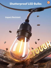 Addlon 48FT LED Outdoor String Lights – Edison-Style Shatterproof Bulbs, Dimmable & Waterproof – Commercial Grade Patio Lights for Garden