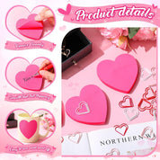 Fuyoooo Heart Shaped Sticky Notes Pad & Love Paper Clips Set – 104 Pcs, 2.83" x 2.83" Cute Office Supplies for Women