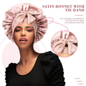 Satin Hair Bonnet with Wide Tie Band – Silk Sleeping Cap for Women & Girls, Light Pink