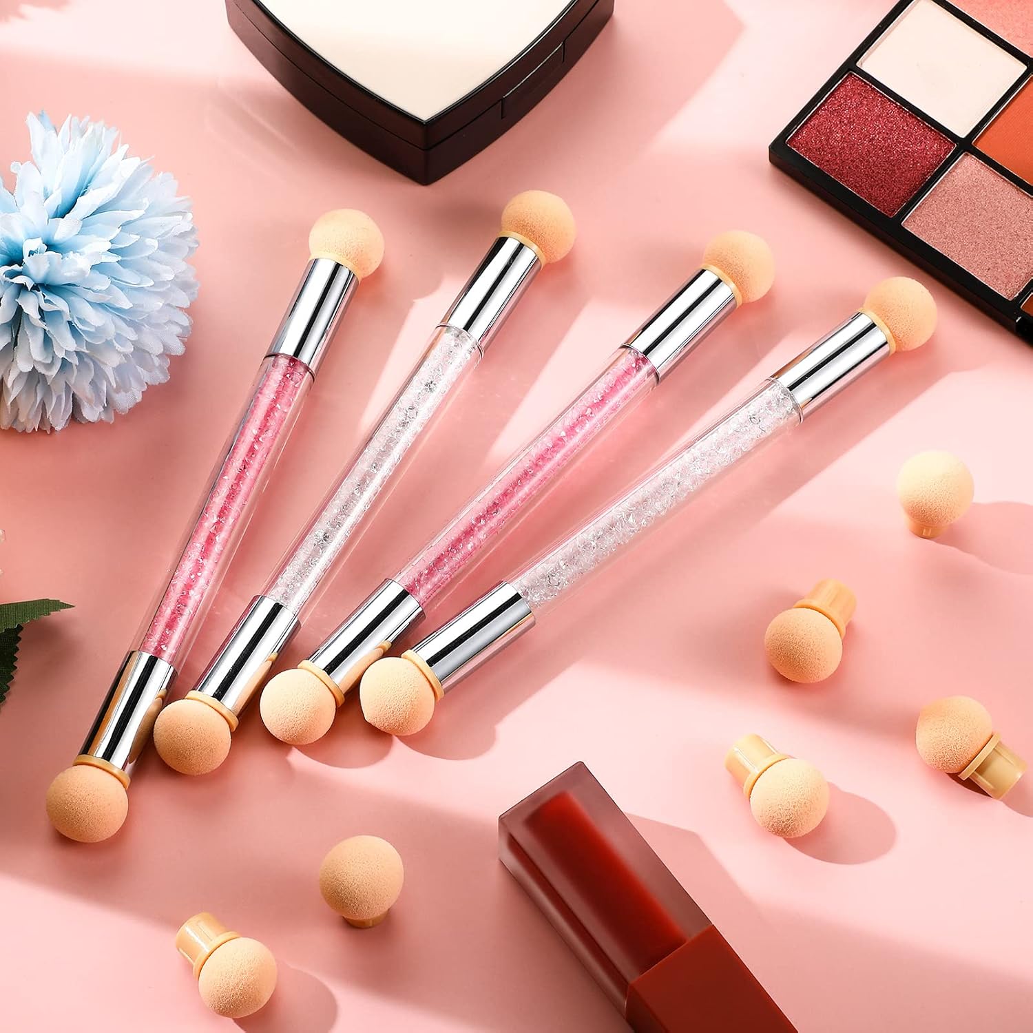 4-Piece UV Gel Gradient Sponge Pens with 16 Replacement Heads – Pink/White, Double-Head Nail Art Brushes