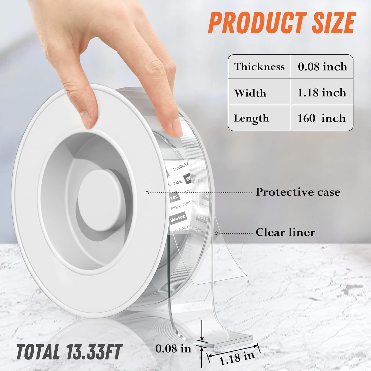 Wotec Extra Large Double-Sided Heavy Duty Removable Nano Tape – Clear Acrylic Mounting Tape, 1.18" x 160