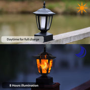 Dynaming Solar Flame Post Cap Lights – 2 Pack Outdoor Waterproof LED Lanterns for 4x4, 5x5, 6x6 Wooden Fence Posts – Flickering Flame, Solar Powered, Garden Patio Deck Light