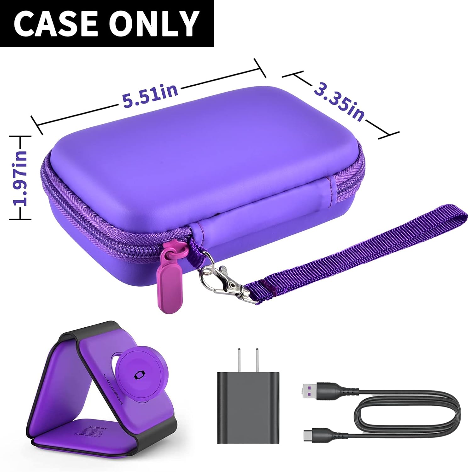 Travel Case for UCOMX/Nano/Iseyyox/LISEN/RTOPS 3-in-1 Wireless Charger – Foldable Magnetic Charging Station Storage Holder Bag – Purple (Box Only)